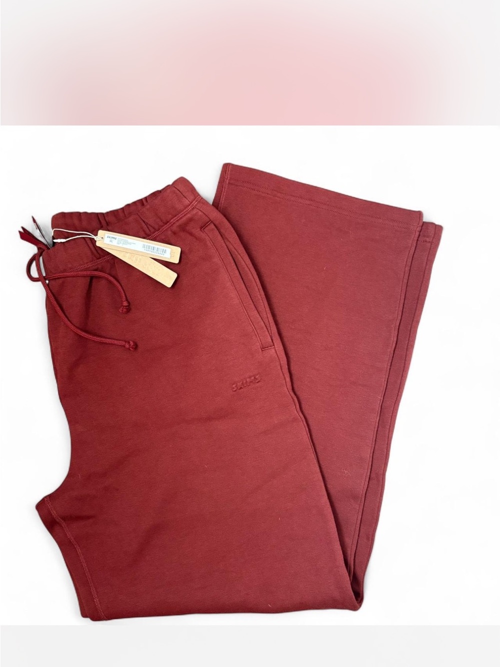 Skims Cotton Fleece Straight Leg Pants in Merlot Size L NWT